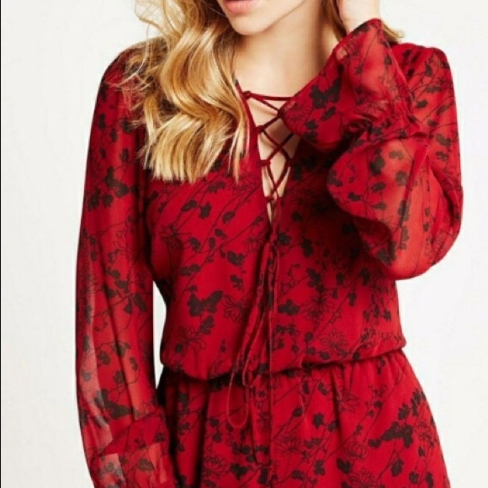 BCBGENERATION Romper short Cranberry medium patterned POCKETS LINED DRESSY